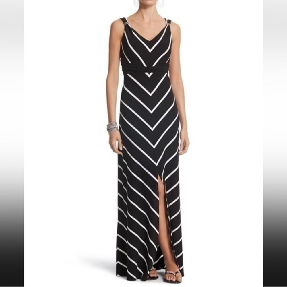 White House Black Market Black and White Striped Maxi Dress